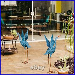 Crane Garden Statues Outdoor, Blue Heron Decoy Sculpture, Metal Yard Art Bird St