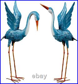 Crane Garden Statues Outdoor, Blue Heron Decoy Sculpture, Metal Yard Art Bird St