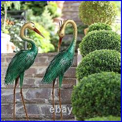 Crane Garden Statues Outdoor Heron Metal Yard Art Sculptures Decoration, 2 Pcs