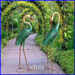 Crane Garden Statues Outdoor Heron Metal Yard Art Sculptures Decoration, 2 Pcs