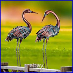 Crane Garden Statues Outdoor Metal Heron Yard Art Bird Sculpture for Lawn Patio