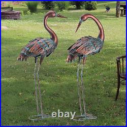 Crane Garden Statues Outdoor Metal Heron Yard Art Bird Sculpture for Lawn Patio