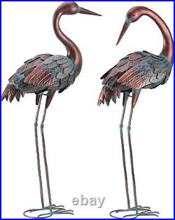 Crane Garden Statues Outdoor Metal Heron Yard Art Bird Sculpture for Lawn Patio