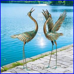 Crane Garden Statues Outdoor Metal Heron Yard Art Crane for Garden Sculptures