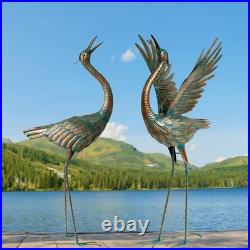 Crane Garden Statues Outdoor Metal Heron Yard Art Crane for Garden Sculptures