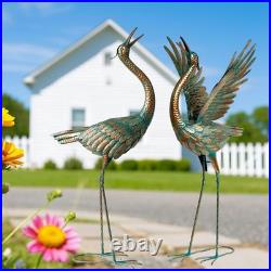 Crane Garden Statues Outdoor Metal Heron Yard Art Crane for Garden Sculptures