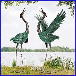 Crane Garden Statues Outdoor Metal Heron Yard Art animal Garden Sculpture two