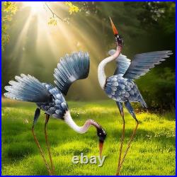 Crane Garden Statues for Outside, 2 Pack Blue Heron Garden Sculpture Statue