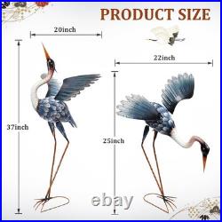 Crane Garden Statues for Outside, 2 Pack Blue Heron Garden Sculpture Statue