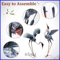 Crane Garden Statues for Outside, 2 Pack Blue Heron Garden Sculpture Statue
