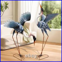 Crane Garden Statues for Outside, 2 Pack Blue Heron Garden Sculpture Statue