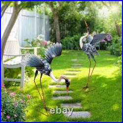 Crane Garden Statues for Outside, 2 Pack Blue Heron Garden Sculpture Statue