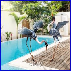 Crane Garden Statues for Outside, 2 Pack Blue Heron Garden Sculpture Statue