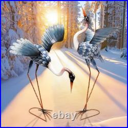 Crane Garden Statues for Outside, 2 Pack Blue Heron Garden Sculpture Statue