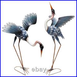 Crane Garden Statues for Outside, 2 Pack Blue Heron Garden Sculpture Statue