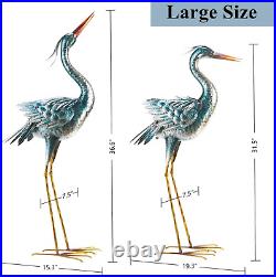 Crane Outdoor Sculptures, Metal Yard Art Heron, Indoor/Outdoor Decor, Set of 2