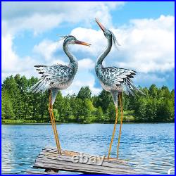 Crane Outdoor Sculptures, Metal Yard Art Heron, Indoor/Outdoor Decor, Set of 2