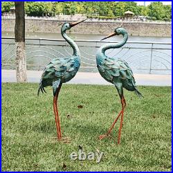 Crane Statue Metal Blue Heron Sculpture Metal Yard Art Indoor Outdoor Decoration