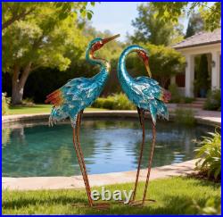 Crane Statues for Garden Decor, Blue Heron Sculptures, Large Birds Lawn Sculptures