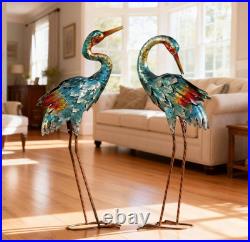 Crane Statues for Garden Decor, Blue Heron Sculptures, Large Birds Lawn Sculptures