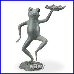 Dancing Frog Lily Pad Garden Sculpture Bird Feeder Statue Metal Yard Decor 20H
