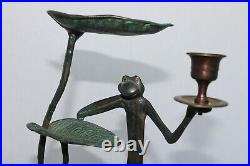 Dancing Frog With Lily Pad Bird Feeder Garden Yard Statue Sculpture Metal