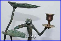 Dancing Frog With Lily Pad Bird Feeder Garden Yard Statue Sculpture Metal