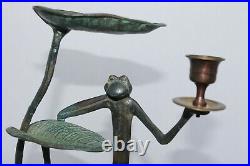 Dancing Frog With Lily Pad Bird Feeder Garden Yard Statue Sculpture Metal