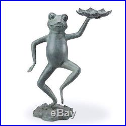 Dancing Frog With Lily Pad Bird Feeder Garden Yard Statue Sculpture Metal 20H