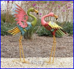 Deco 79 Metal Flamingo Decorative Garden Sculpture Indoor Outdoor Embossed Stand