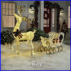 Deer Doe Sleigh 160-Light Christmas Yard Decoration 60 in. Pre-Lit Plug In 8 ft