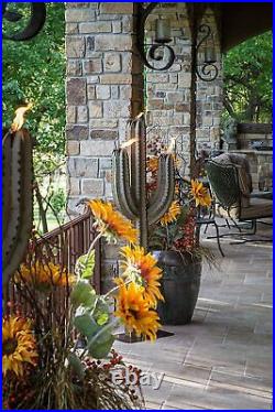 Desert Saguaro Cactus Tiki Torch (Large) Outdoor Metal Yard Art Sculpture Decor