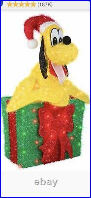 Disney Holiday 32 Christmas Lighted 3-d Tinsel Pluto In Gift Outdoor Yard Decor