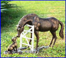 Dog & Horse Pals Garden Sculpture Statue Metal Yard Figurine, Hand Cast Aluminum