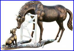 Dog & Horse Pals Garden Sculpture Statue Metal Yard Figurine, Hand Cast Aluminum