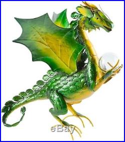 Dragon Garden Decor Sculpture Outdoor Yard Art Patio Green Leaf Metal Dragon