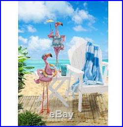 Eccentric 2 Piece Flamingo Couple Garden Statue Set Hand-Painted Outdoor Yard