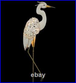 Egret Solar Garden Stake Metal Sculpture Coastal Bird Yard Pond Art Heron Crane