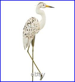 Egret Solar Garden Stake Metal Sculpture Coastal Bird Yard Pond Art Heron Crane