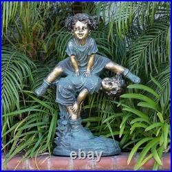 Elegant 26 Bronze Finish Outdoor Statue Girl and Boy for Timeless Appeal