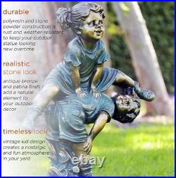 Elegant 26 Bronze Finish Outdoor Statue Girl and Boy for Timeless Appeal