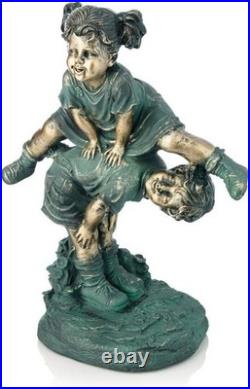 Elegant 26 Bronze Finish Outdoor Statue Girl and Boy for Timeless Appeal