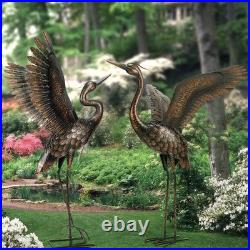 Elegant 46-Inch Metal Heron Crane Garden Statues Outdoor Yard Art 2-Pack