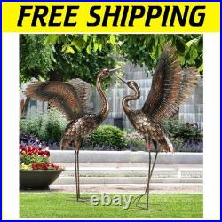 Elegant 46-Inch Metal Heron Crane Sculpture Classic Outdoor Yard Art Duo