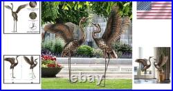Elegant 46-Inch Metal Heron Crane Sculpture Classic Outdoor Yard Art Duo