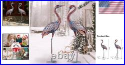 Elegant Patina Heron Crane Statues Handmade Metal Outdoor Garden Art, Set of 2