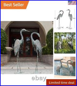 Elegant Set of 2 Garden Crane Statues Copper Patina 42-46 Inch Yard Art