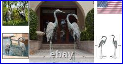Elegant Set of 2 Garden Crane Statues Copper Patina 42-46 Inch Yard Art