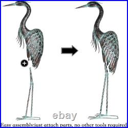 Elegant Set of 2 Garden Crane Statues Copper Patina 42-46 Inch Yard Art