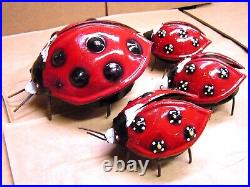 FOUR Metal art Ladybug sculptures, Junk Iron Art, Garden Yard art